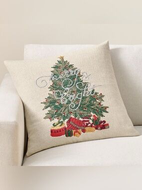 Pottery Barn Merry and Bright Embroidered Pillow Cover 22x22